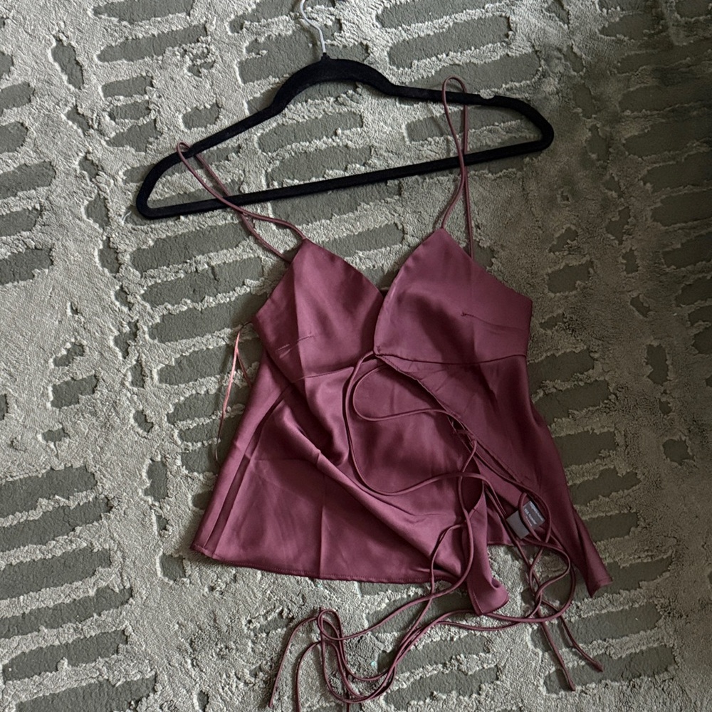 Lioness Deep Brown Satin Tie-Front Camisole - Picture 3 of 3